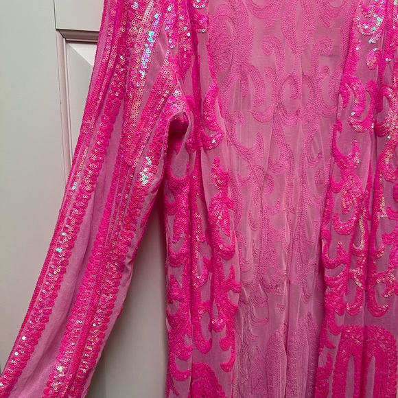 Hot Pink Sequin Duster Barbiecore Rodeo Festival Southern Fries Chics - Picture 4 of 6